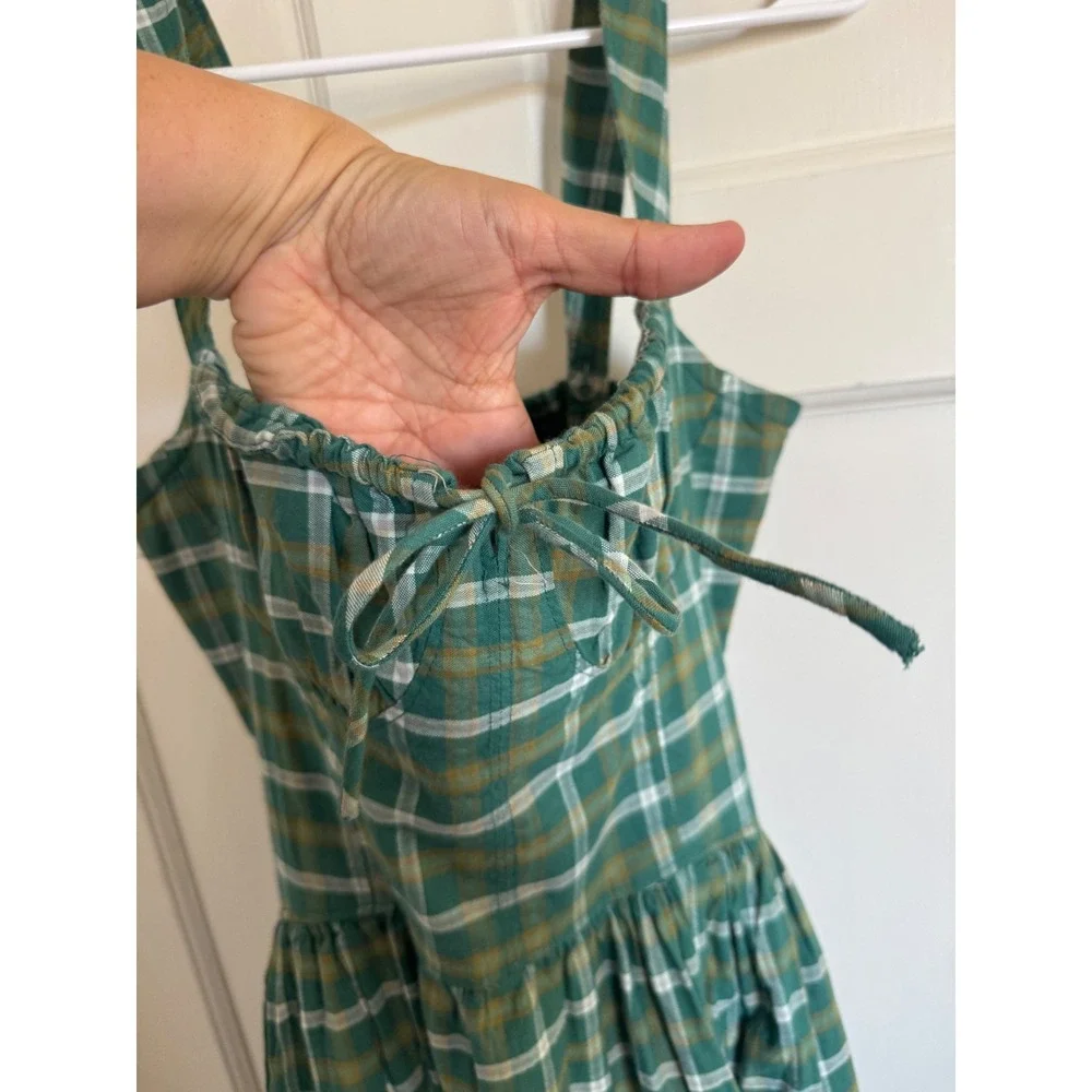 Free People Laters Baby green plaid midi dress size xs - Picture 4 of 12